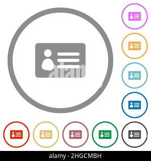 ID card solid flat color icons in round outlines on white background Stock Vector