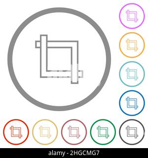 Crop tool flat color icons in round outlines on white background Stock Vector