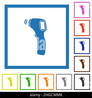 Contactless thermometer flat color icons in square frames on white background Stock Vector