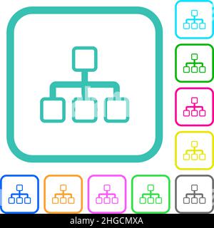 Network outline vivid colored flat icons in curved borders on white background Stock Vector
