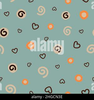Nordic summer geometric seamless pattern. Abstract retro ornament on blue green background. Stock Vector
