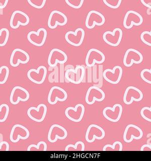 Heart shape white ornament on pink background. Abstract retro seamless pattern. Stock Vector