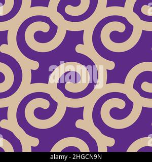 Beige spiral seamless pattern on purple background. Abstract retro background. Stock Vector