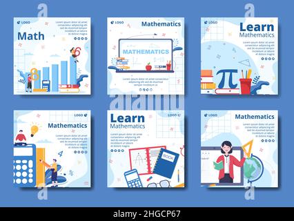 Learning Mathematics Education and Knowledge Post Template Flat Illustration Editable of Square Background Suitable for Social Media or Web Stock Vector