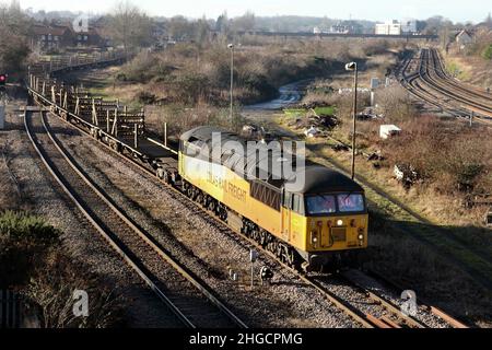 Colas Rail Class 56 loco 56113 hauls the 1012 York to Scunthorpe infrastructure service on the freight avoiding line through Scunthorpe on 18/01/22. Stock Photo