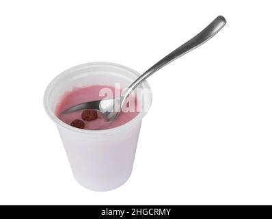 Plastic cup with yoghurt isolated on white background Stock Photo
