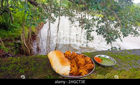 Spicy Bhajiya Pav Indian Street Food Stock Photo