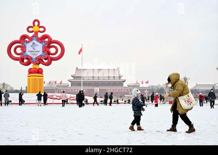 Beijing, China. 20th Jan, 2022. Photo taken on Jan. 20, 2022 shows a view of the Tian'anmen Square in Beijing, capital of China. Credit: Jin Liangkuai/Xinhua/Alamy Live News Stock Photo
