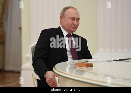 Moscow, Moscow, Russian Federation. 19th Jan, 2022. Russian President VLADIMIR PUTIN attends a meeting with Iranian President Ebrahim Raisi (not pictured) in the Kremlin in Moscow, Russia, 19 January 2022. (Credit Image: © Iranian Presidency via ZUMA Press Wire) Stock Photo