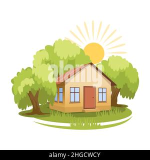 Summer landscape. House surrounded by trees Stock Vector Image & Art ...