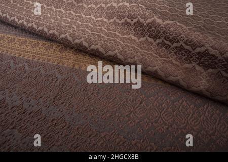 Close up of texture of Thai cotton knitted seamless pattern fabric. Thai cotton detail textured textile. Stock Photo