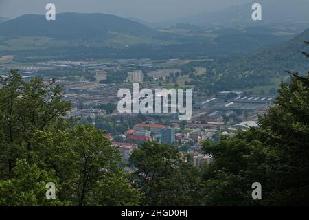 Panoramic view of Koprivnice from from the look-out on the summit of Bila hora in Beskydy in Czech republic,Europe Stock Photo