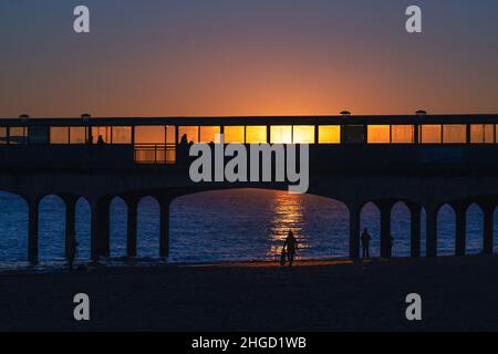 Boscombe pier during sunset, winter 2022, Bournemouth, Dorset, England, UK