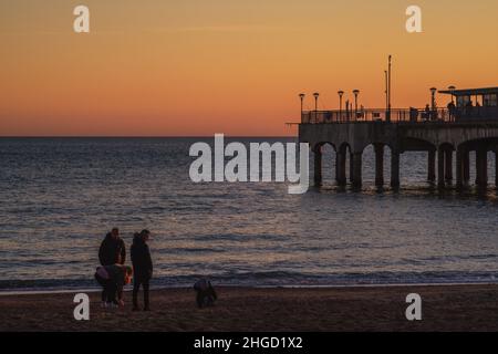 Boscombe pier during sunset, winter 2022, Bournemouth, Dorset, England, UK