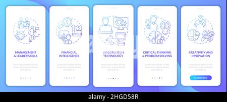 Business management skills blue gradient onboarding mobile app screen Stock Vector