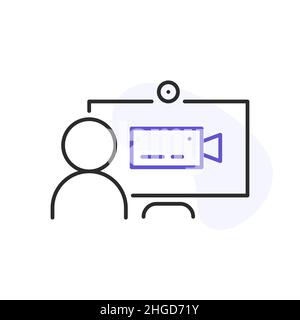 Computer with two people conferencing, online meeting Stock Vector