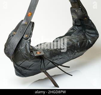 Black leather handmade bag isolated on white studio background Stock Photo