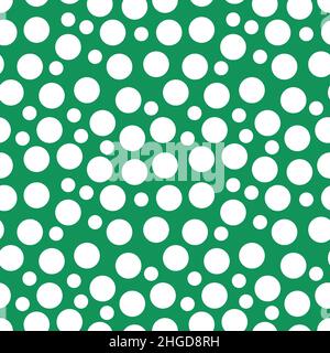 Stunning, trendy seamless pattern of white balls in a simple flat style on a green background. For children s clothing, fashionable fabrics, home Stock Vector