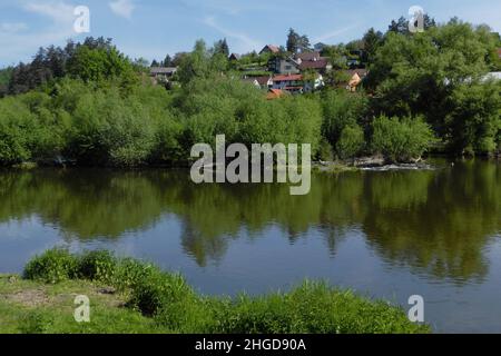 Town Kamenny Privoz at river Sazava,Central Bohemia,Czech republic,Europe Stock Photo