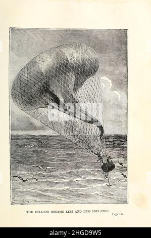 The balloon became less and less inflated by Émile-Antoine Bayard from ' A Drama in the Air ' (French: ''Un drame dans les airs'') is an adventure short story by Jules Verne. The story was first published in August 1851 under the title 'Science for families. A Voyage in a Balloon' ('La science en famille. Un voyage en ballon') in Musée des familles. In 1874, with six illustrations, it was included in Doctor Ox, the only collection of Jules Verne's short stories published during Verne's lifetime. An English translation by Anne T. Wilbur, published in May 1852 in Sartain's Union Magazine of Lite Stock Photo