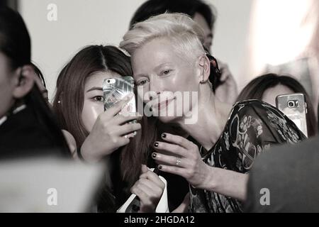 Tilda Swinton attend the Korean Red Carpet Premiere of Netflix release 'Okja' at Times Square in Seoul, South Korea. Stock Photo