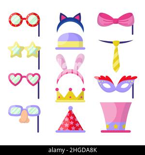 Flat carnival party photo booth set Vector illustration. Stock Vector