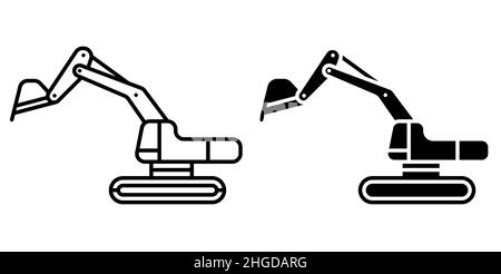 Linear icon. Heavy excavator machine for construction and earthworks. Industrial machinery and equipment. Simple black and white vector isolated on wh Stock Vector