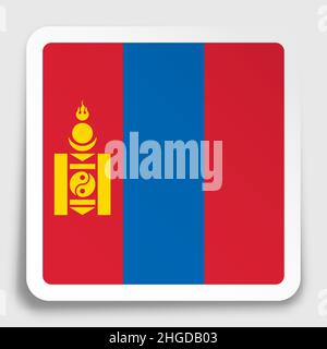 MONGOLIA flag icon on paper square sticker with shadow. Button for mobile application or web. Vector Stock Vector