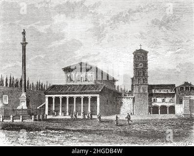 Basilica and convent of Saint Lawrence outside the walls, Rome. Italy, Europe. Old 19th century engraved illustration from Trip to Rome by Francis Wey, Le Tour du Monde 1870 Stock Photo