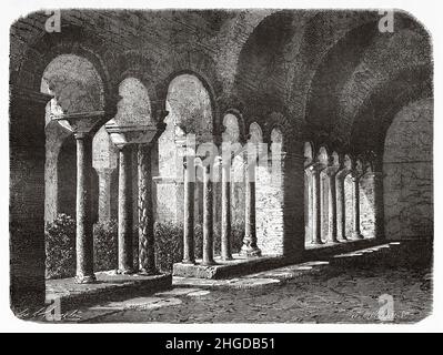 Cloister of St. Lawrence outside the walls, Rome. Italy, Europe. Old 19th century engraved illustration from Trip to Rome by Francis Wey, Le Tour du Monde 1870 Stock Photo