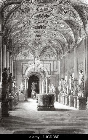 Vatican Museums. Hall of Statues, Vatican City, Rome. Italy, Europe. Old 19th century engraved illustration from Trip to Rome by Francis Wey, Le Tour du Monde 1870 Stock Photo