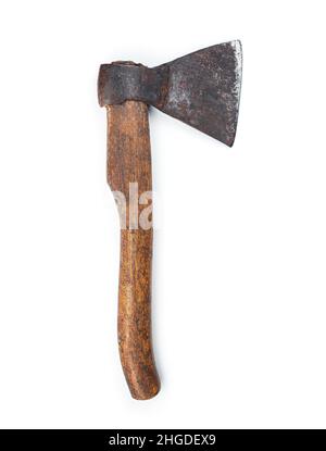 Old axe close-up on a white background. Isolate Stock Photo