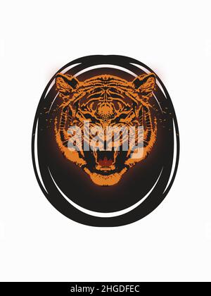 Tiger head in the mirror, aggressive beast, 3D rendering Stock Photo