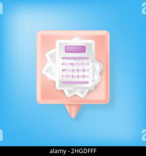 Paper Document Icon Icon and Orange Speech Bubble on Blurred Blue Background Stock Vector