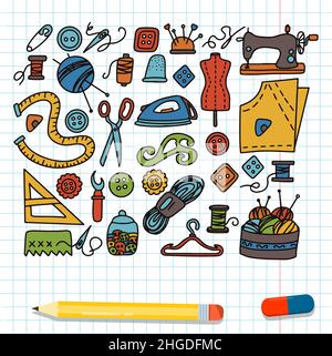 Big set of hand drawn sewing elements isolated on white background ...