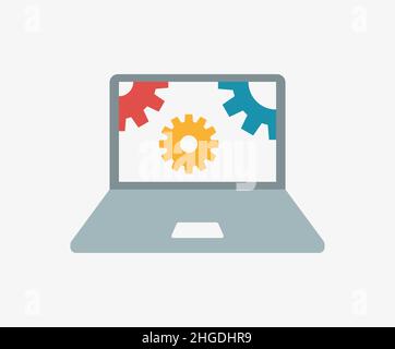 Automation vector icon. Laptop and gear pictogram. Stock Vector
