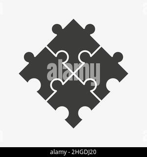 Vector icon concept of four pieces jigsaw puzzle pieces gear connected ...