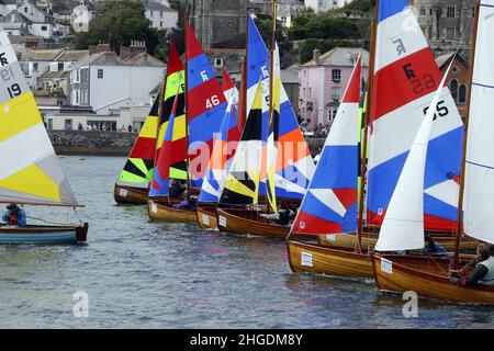 Yachts on the starting line. Fowey Regatta Yacht Race Stock Photo