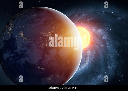 Earth in Outer Space With City Lights Stock Photo - Alamy