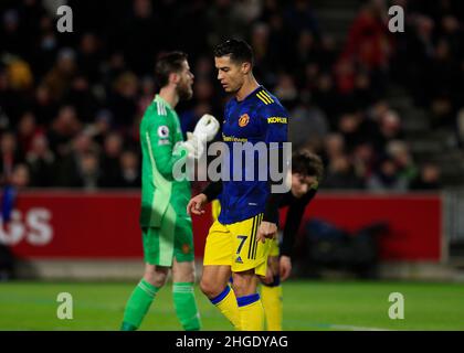 19th January 2022: Brentford Community Stadium, London, England; Premier League Football Brentford versus Manchester United; Cristiano Ronaldo of Manchester United Stock Photo