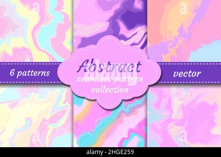 Iridescent fluid marbled holographic texture set in vibrant neon and pastel colors. Trippy and distorted image, psychedelic hippie style. Vector Stock Vector