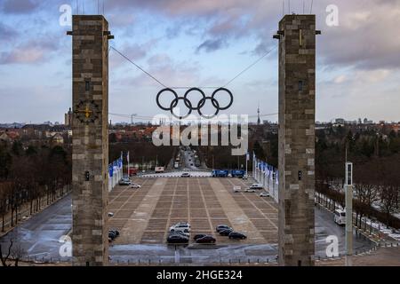 Berlin, Germany. 20th Jan, 2022. View through the Olympiator to the Olympic Square Credit: Michael Hanschke/dpa/Alamy Live News Stock Photo