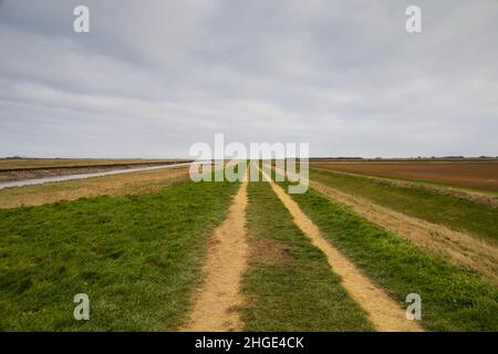 Moulton Marsh nature reserve along the dyke of the River Welland, Fosdyke, Lincolnshire.Example of perspective, convergence  and vanishing point Stock Photo