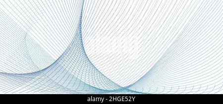 Blue, gray line art pattern, industrial concept. Vector subtle curves. White background. Technology design. Futuristic abstract banner. EPS10 Stock Vector