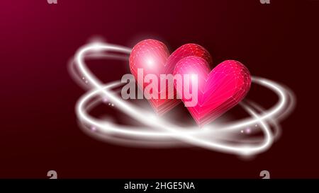 Low poly 3D heart. Romantic love date relationship couple online dating concept design. Support help donation like emotions vector illustration. Stock Vector