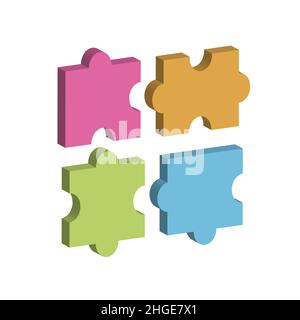 Puzzles vector 3d isometric, color web icons set, new flat style. Creative illustration design, idea for infographics. Stock Vector