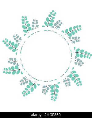 Round frame of leaf. Exotic leaves and plants, collected in a composition in a circle on a white background. Natural floral template . Postcard for Stock Vector