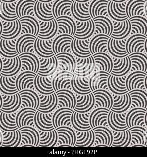 Striped Curles Retro Geometric Seamless Background in Black and White Color. Vector Tileable pattern. Stock Vector