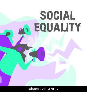 Inspiration showing sign Social Equality, Conceptual photo applies concerns of justice and fairness to social policy Women Drawing Holding Megaphones Stock Photo