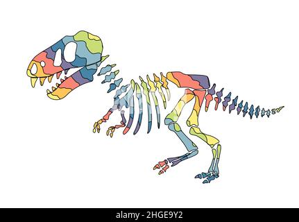 Dinosaur skeleton . Original design with rainbow dinosaur. Print for T-shirts, textiles, wrapping papers, webb. Drawn vector illustration Stock Vector